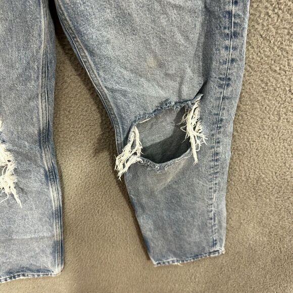 Mango mng Jeans Womens 4 Selina Button Fly Wide Leg Light Wash Distressed Boho - Picture 5 of 11